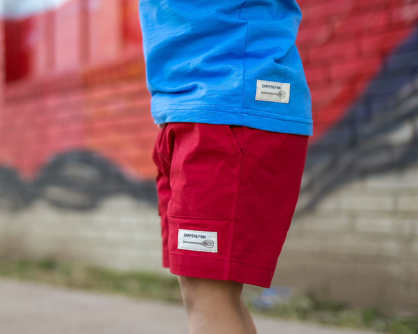 Sawyer & Finn Clothing - Boys Red Drawstring Shorts, Pockets, Above the knee