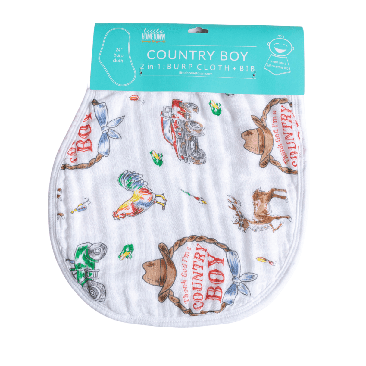 Little Hometown - Country Baby Boy Burp Cloth and Bib 2 in 1  Soft Bamboo Organic Cotton Combo