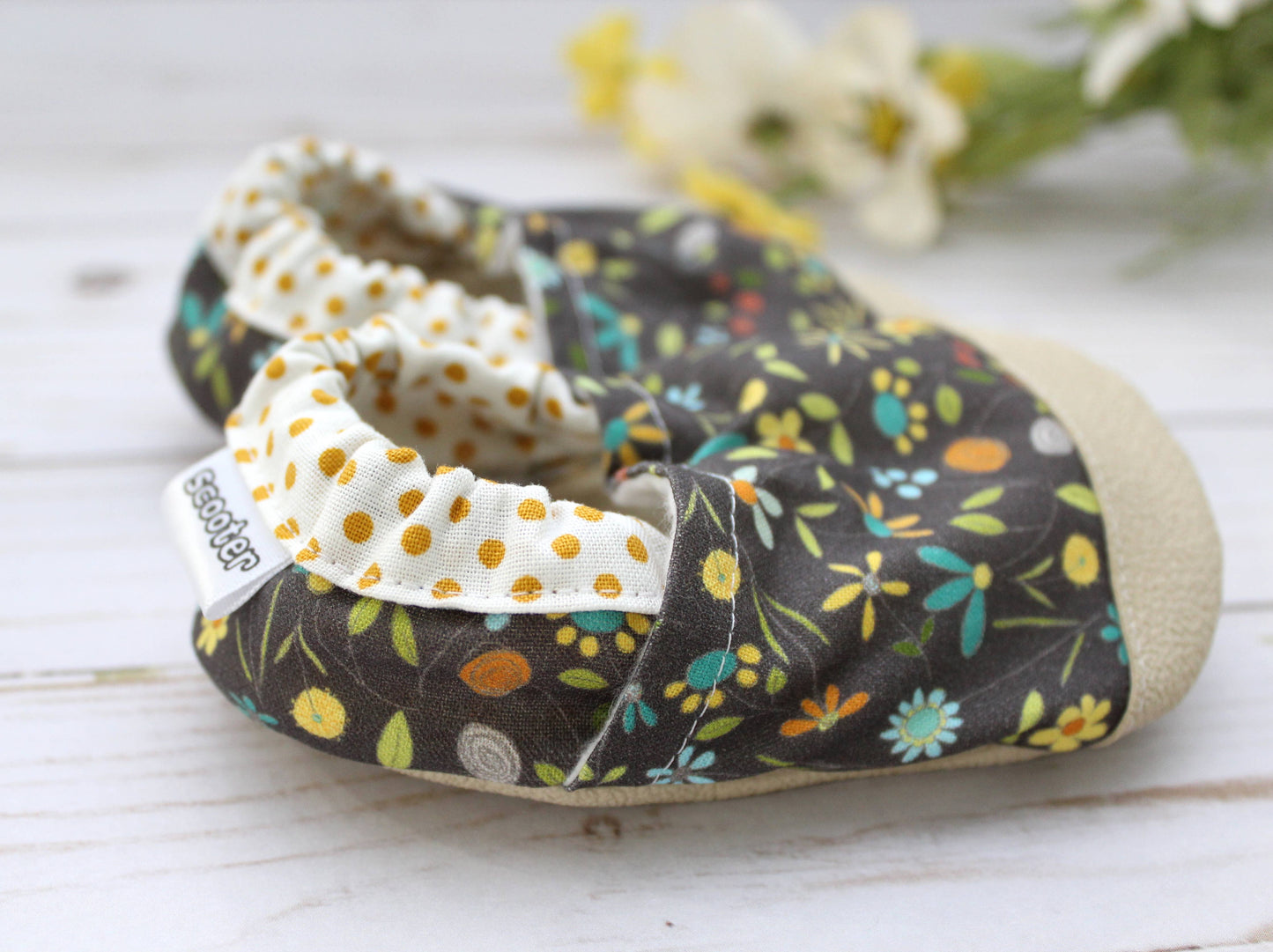 Scooter Booties - Hopscotch Blooms Baby Shoes: 0 - 6 months