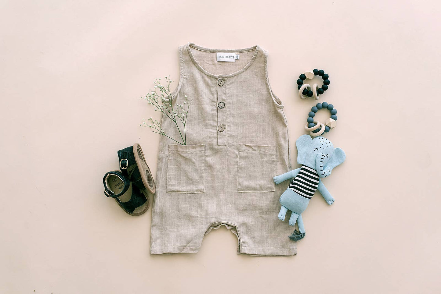 Babe Basics - Oatmeal Sleeveless Crop Linen Baby Romper