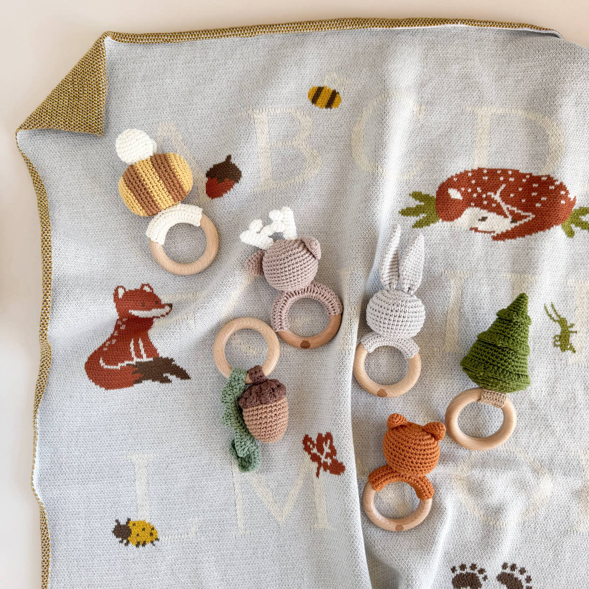The Blueberry Hill - Teether Deer Crochet Cotton Rattle Baby Gift Christmas