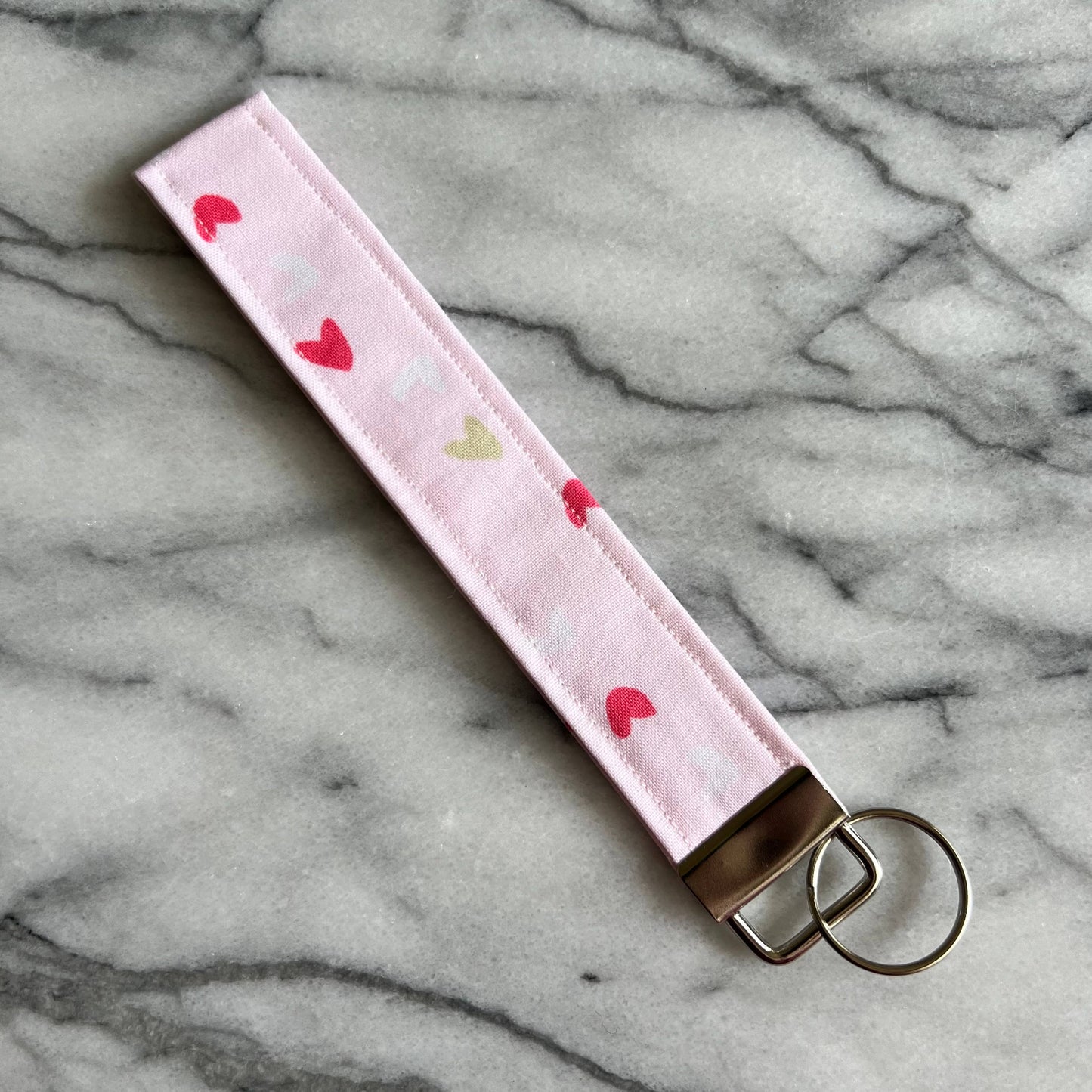 The Sticker Lab - Pink Hearts Fabric Keychain Wristlet, Key Fob