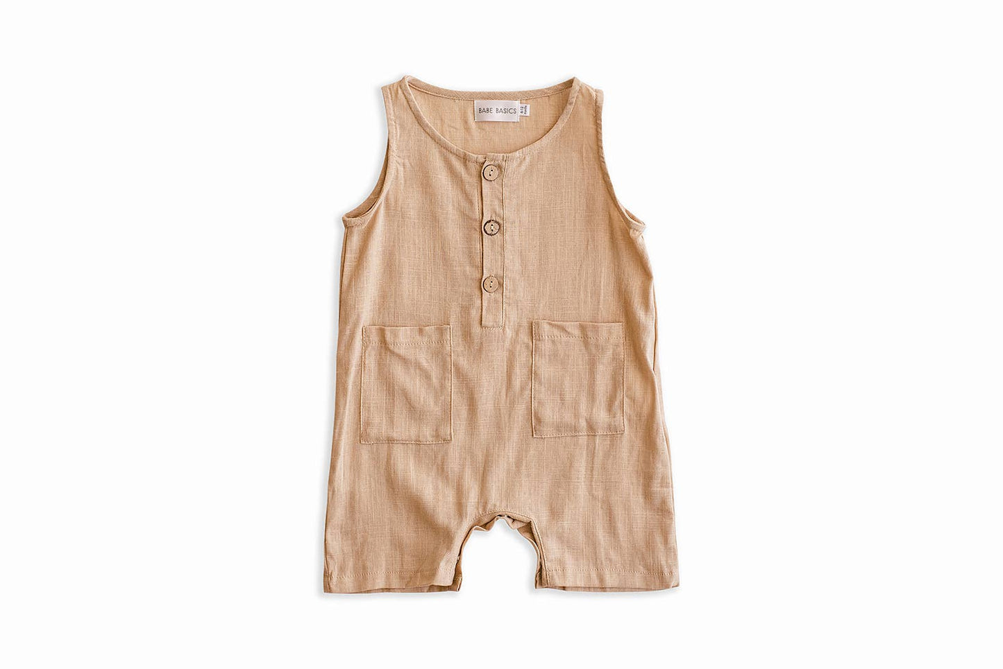 Babe Basics - Oatmeal Sleeveless Crop Linen Baby Romper