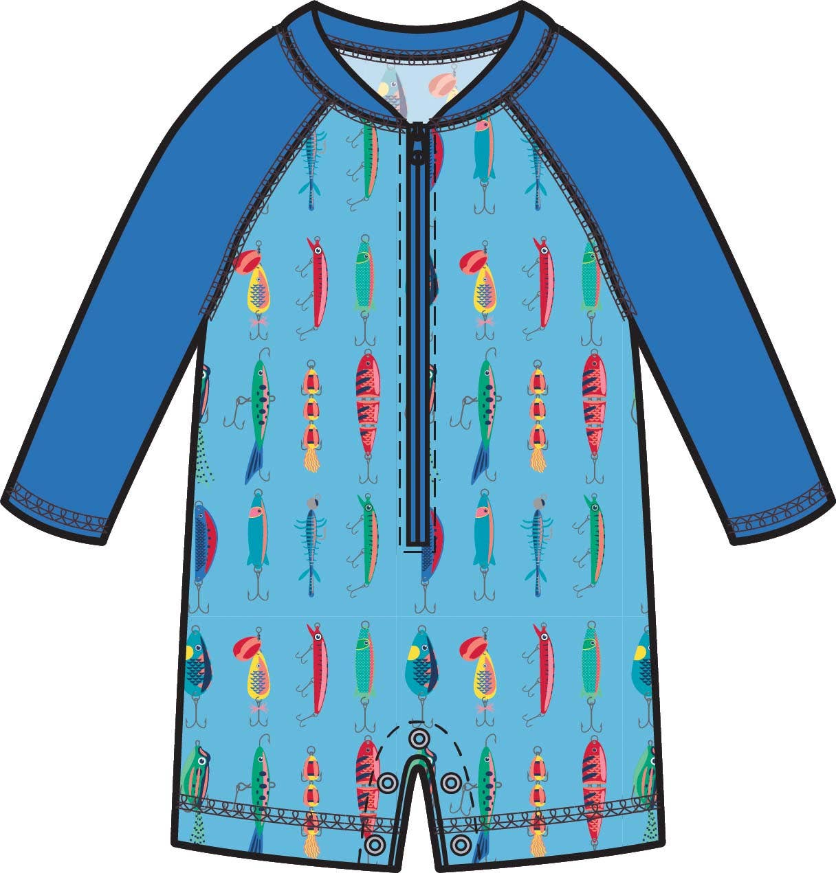 RuffleButts + RuggedButts - Baby Boys Gone Fishin Long Sleeve One Piece Rash Guard Swimsuit