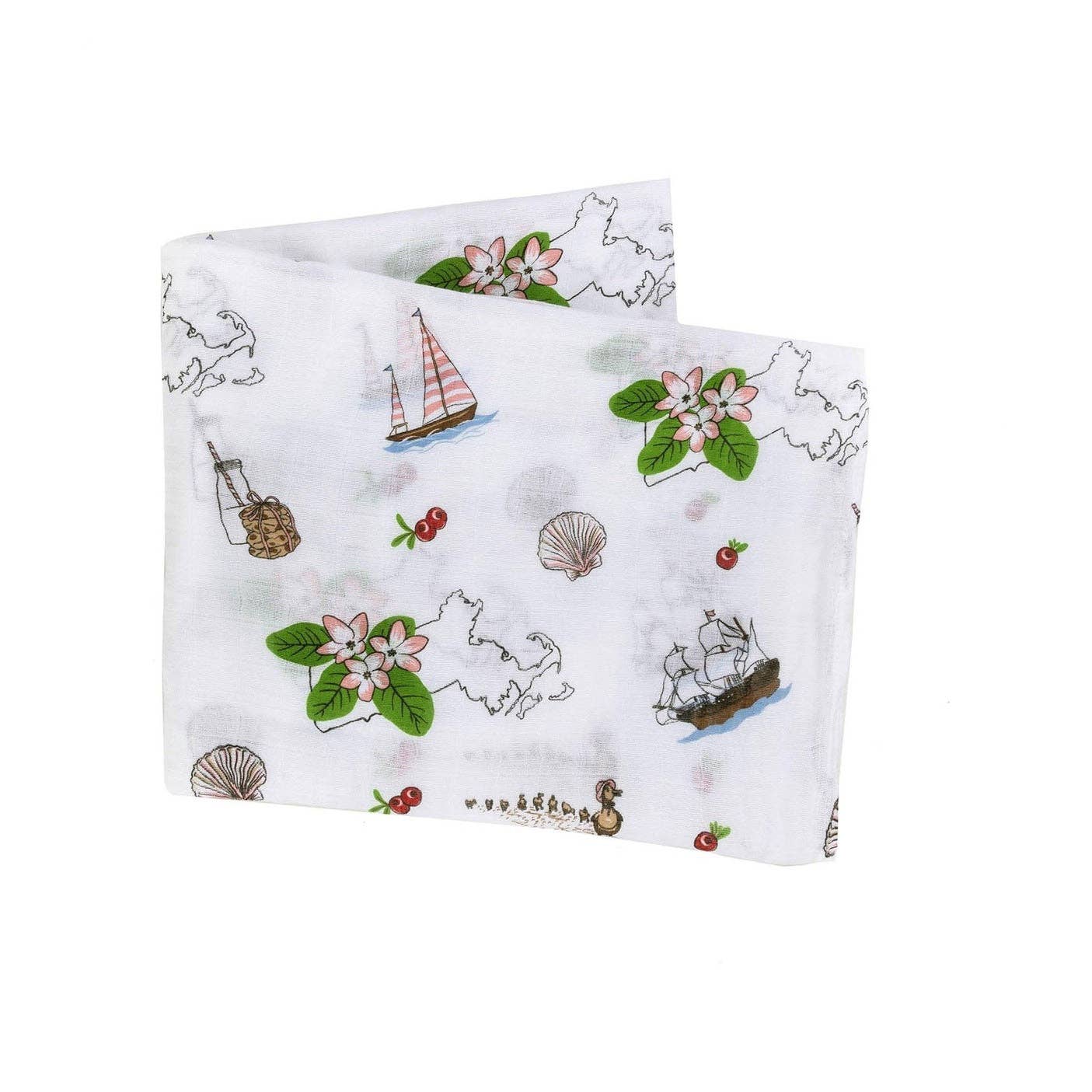 Little Hometown - Massachusetts Floral Muslin Swaddle Receiving Blanket