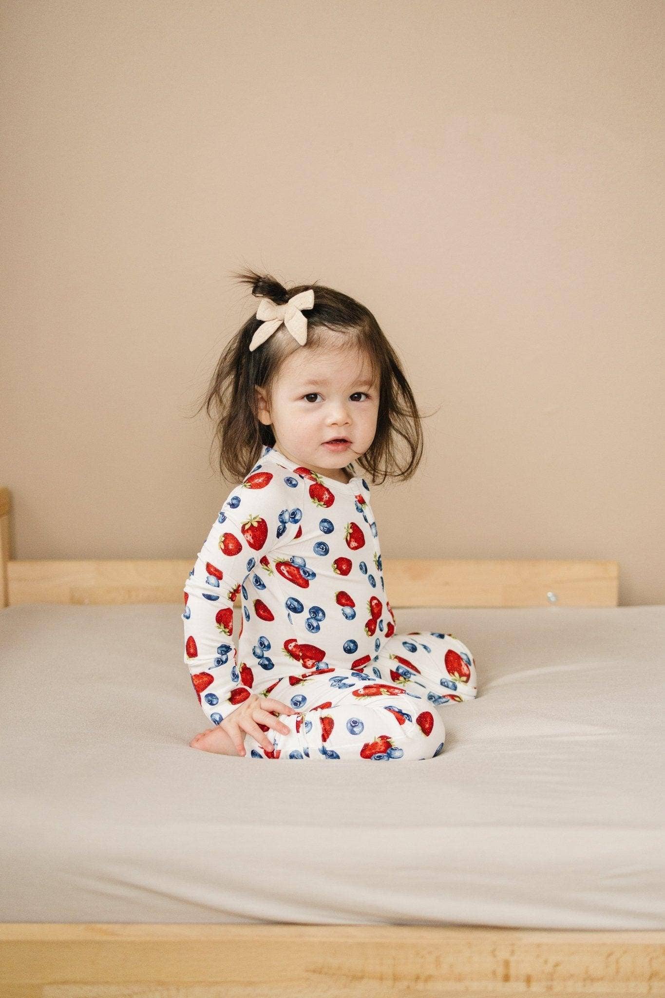 Little Joy Co. - Berry Sweet Bamboo Zippy Romper Baby Pajamas PJs Strawberry