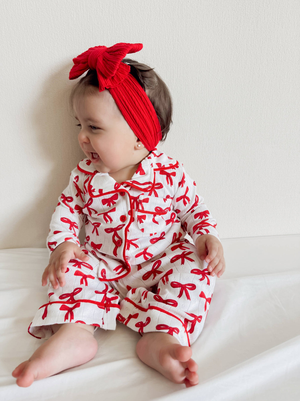 SIIX Collection - Red Bows / Organic Pointelle Lounge Set