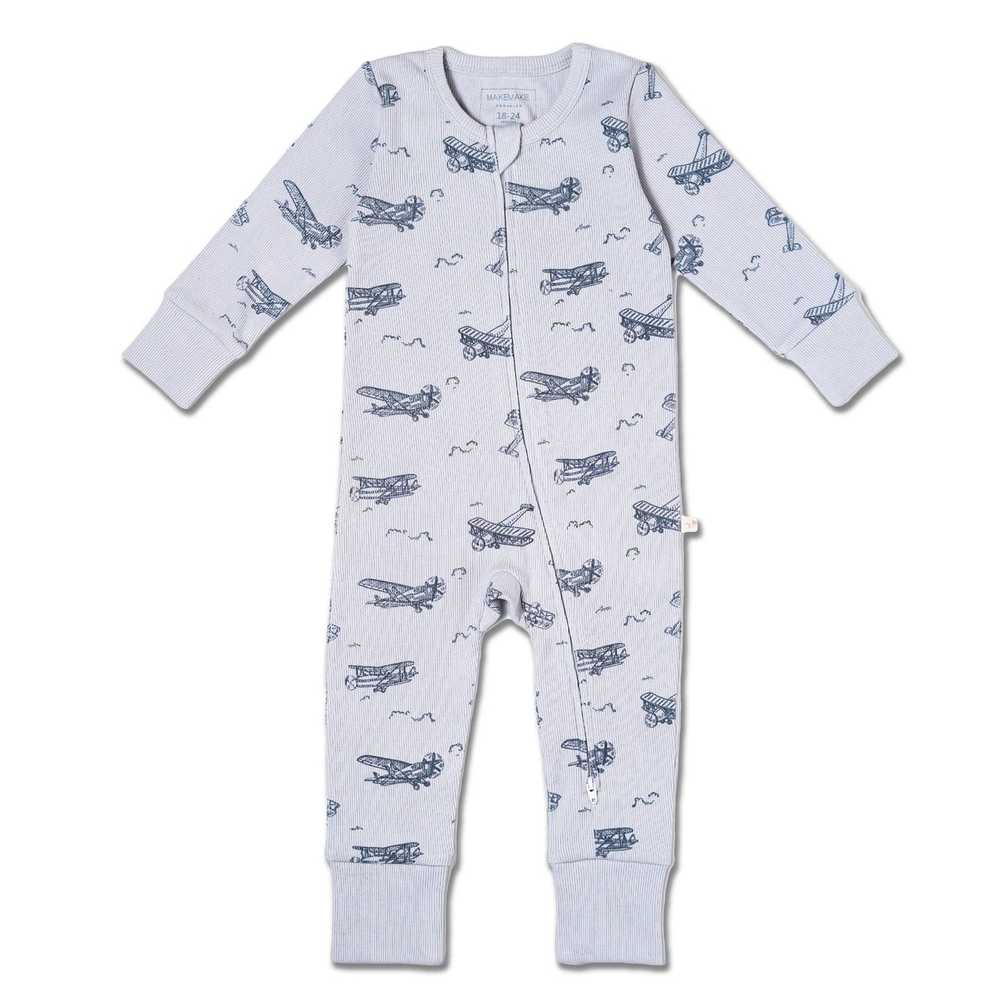 Makemake Organics - Organic 2-Way Zip Romper - Airplanes