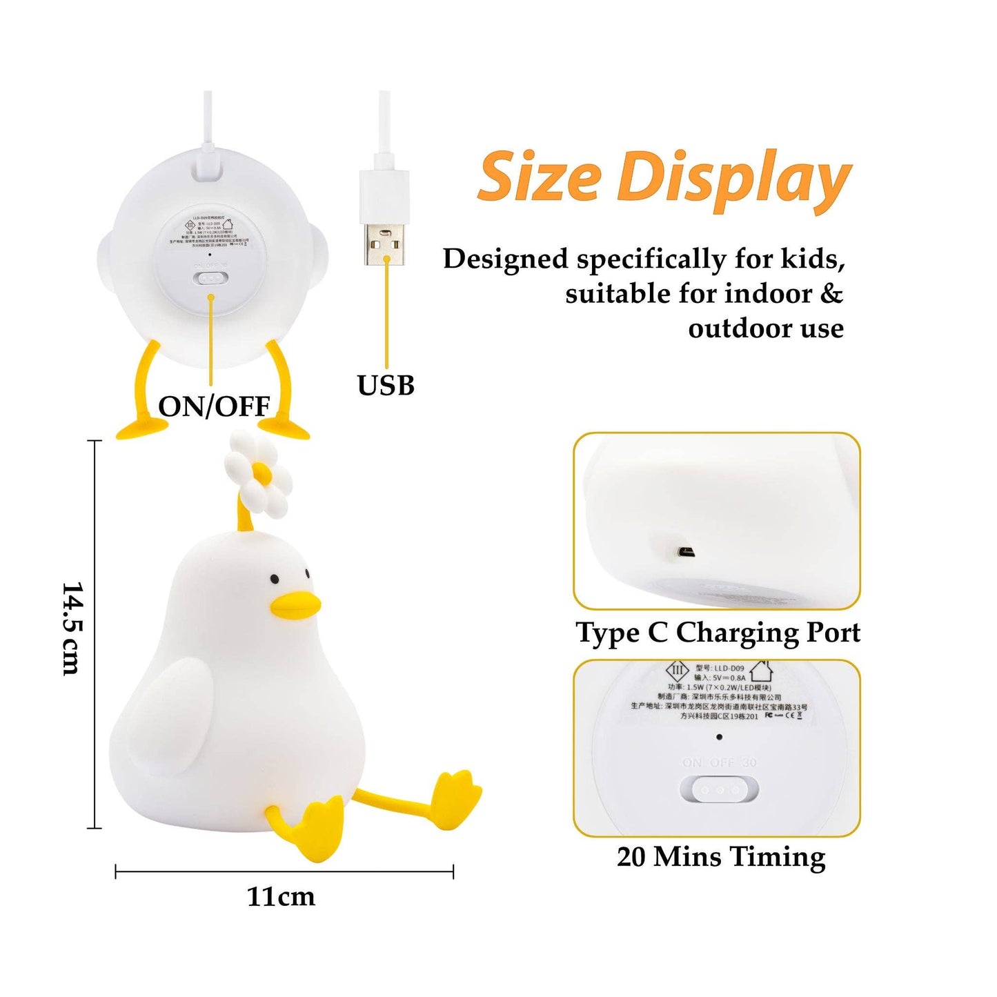 Zoe Sage - Duck LED Night Light USB Rechargeable Animal Touch Control Lamp