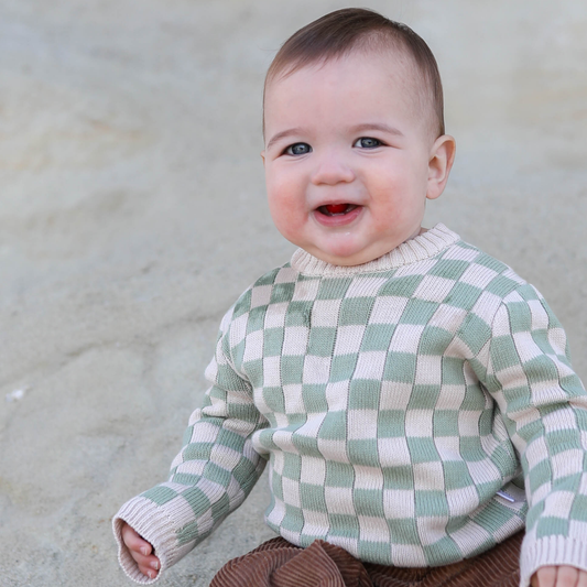 Rivi & Kin - Checkered Knit Sweater - Sage