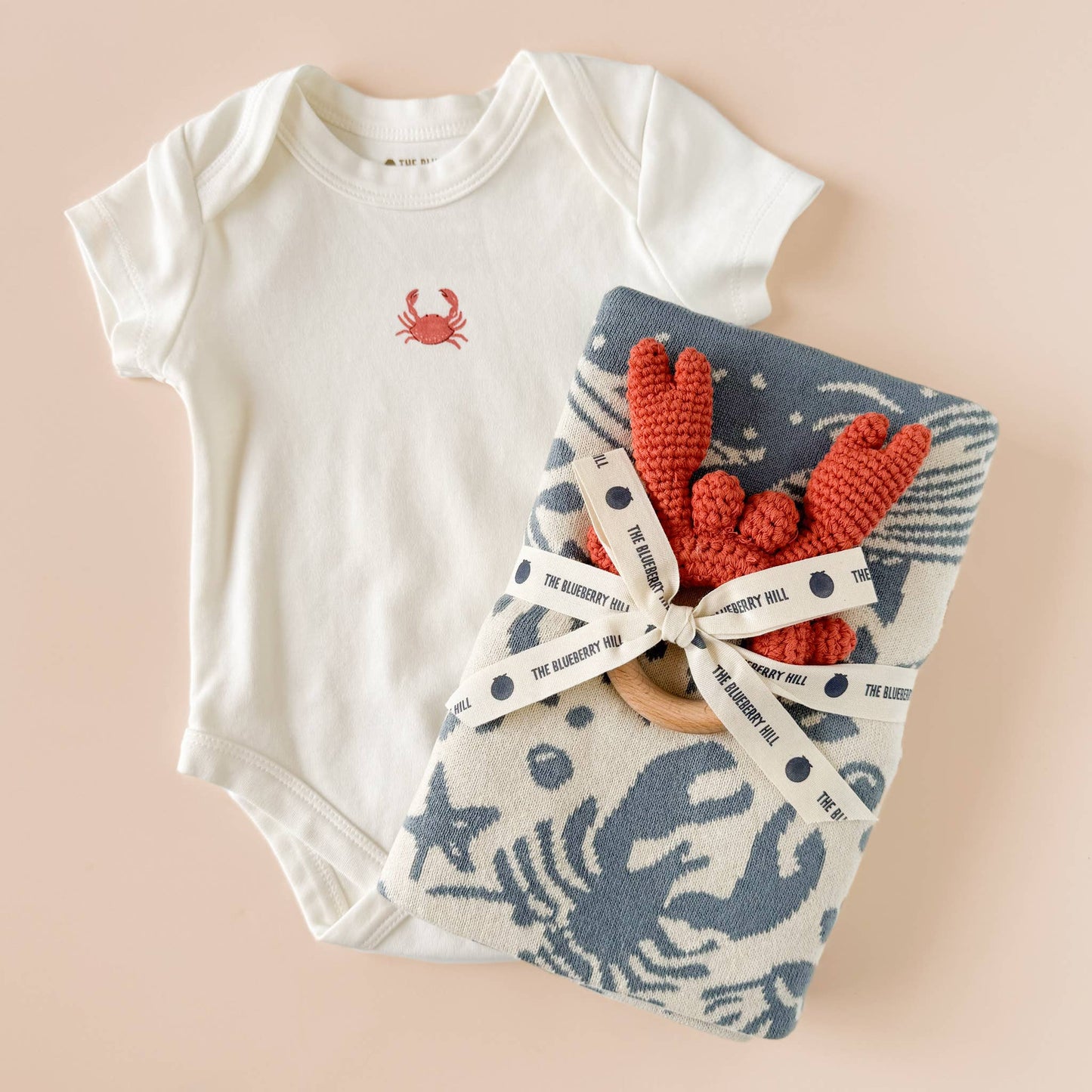The Blueberry Hill - Teether Crab Crocheted Cotton Baby Gift Spring Summer Beach