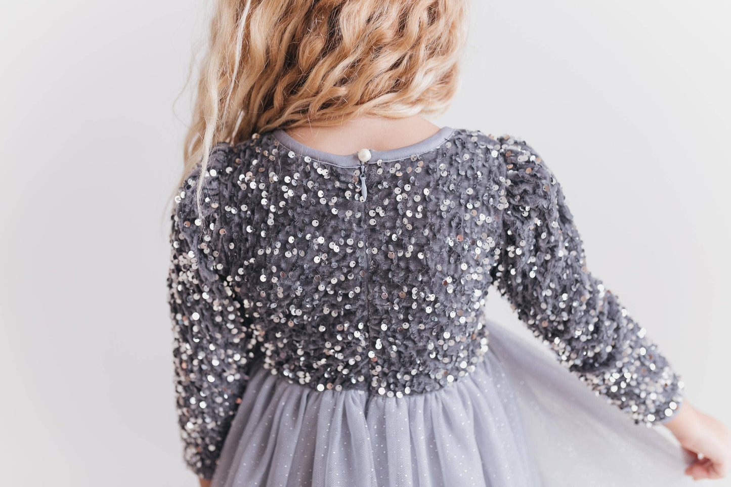 Oopsie Daisy - Kids Sequin Silver Fancy Sparkle Tulle Holiday Party Dress