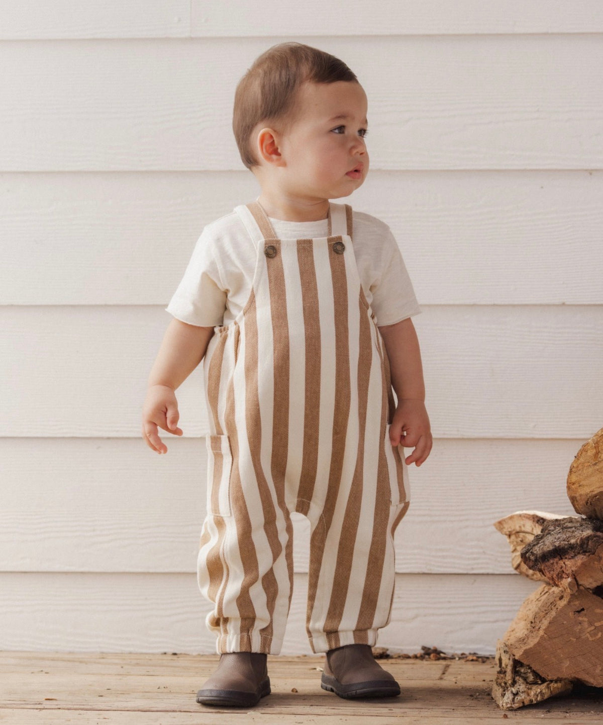 Rylee + Cru - Cargo Baby Overall - Fawn Pinstripe