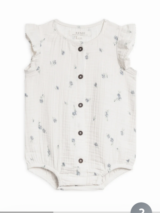 Colored Organics - Coco Muslin Button Front Bubble Romper - Elena Floral/Lilla