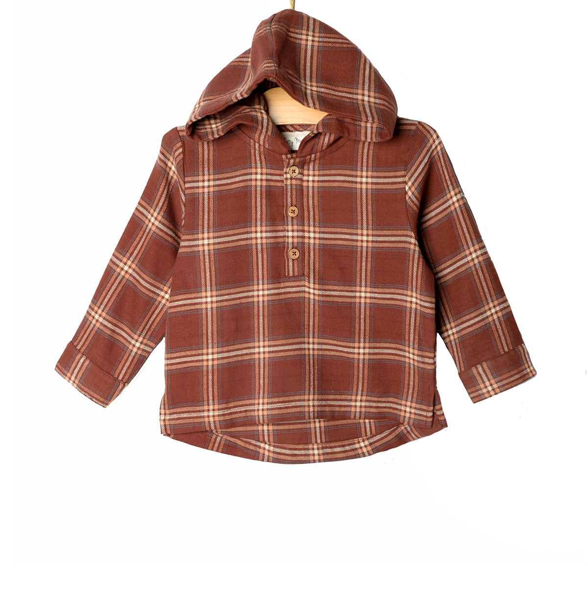 City Mouse Studio- Hooded Henley Shirt- Rust Flannel