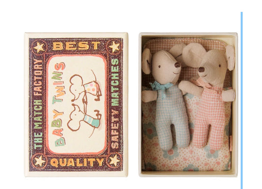 Maileg - Twins, Baby Mice in Matchbox - Checker