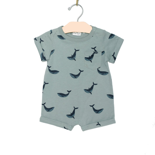 City Mouse Studio- Short Sleeve Romper Combed Jersey- Blue Whale