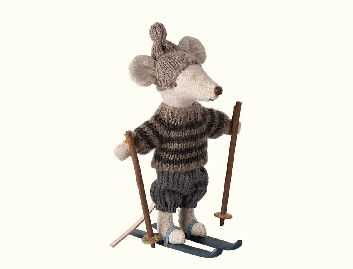 Maileg - Winter Mouse with Ski Set, Big Brother - Grey