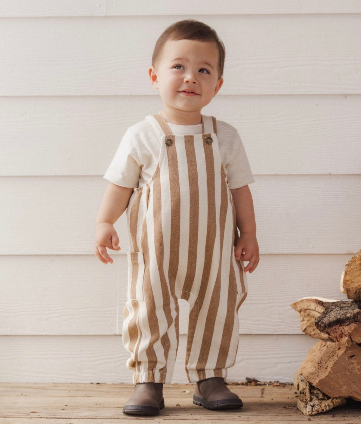 Rylee + Cru - Cargo Baby Overall - Fawn Pinstripe