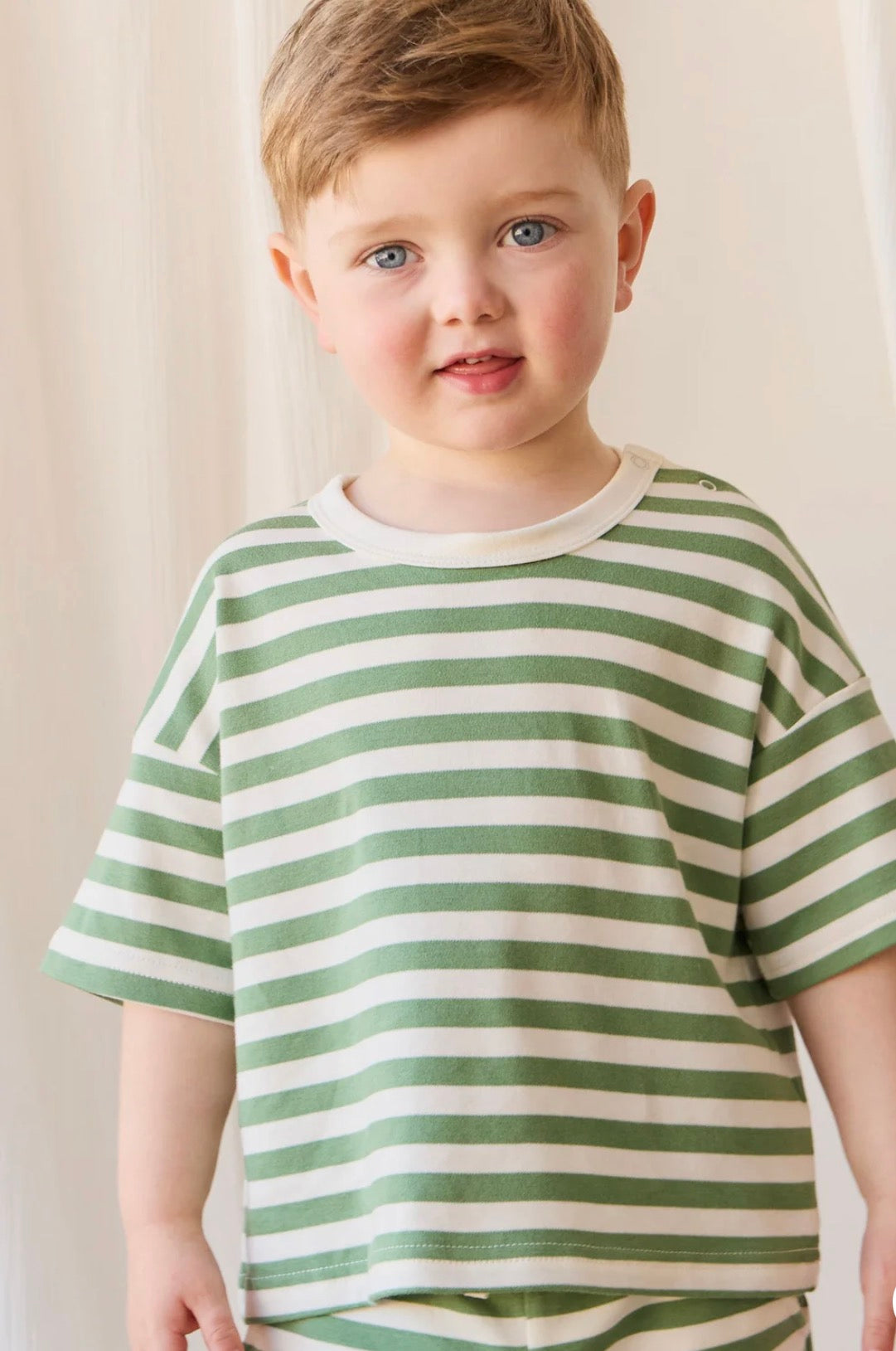Jamie Kay - Pima Cotton Wesley Tee - Essential Stripe Parchment/Snow Pea