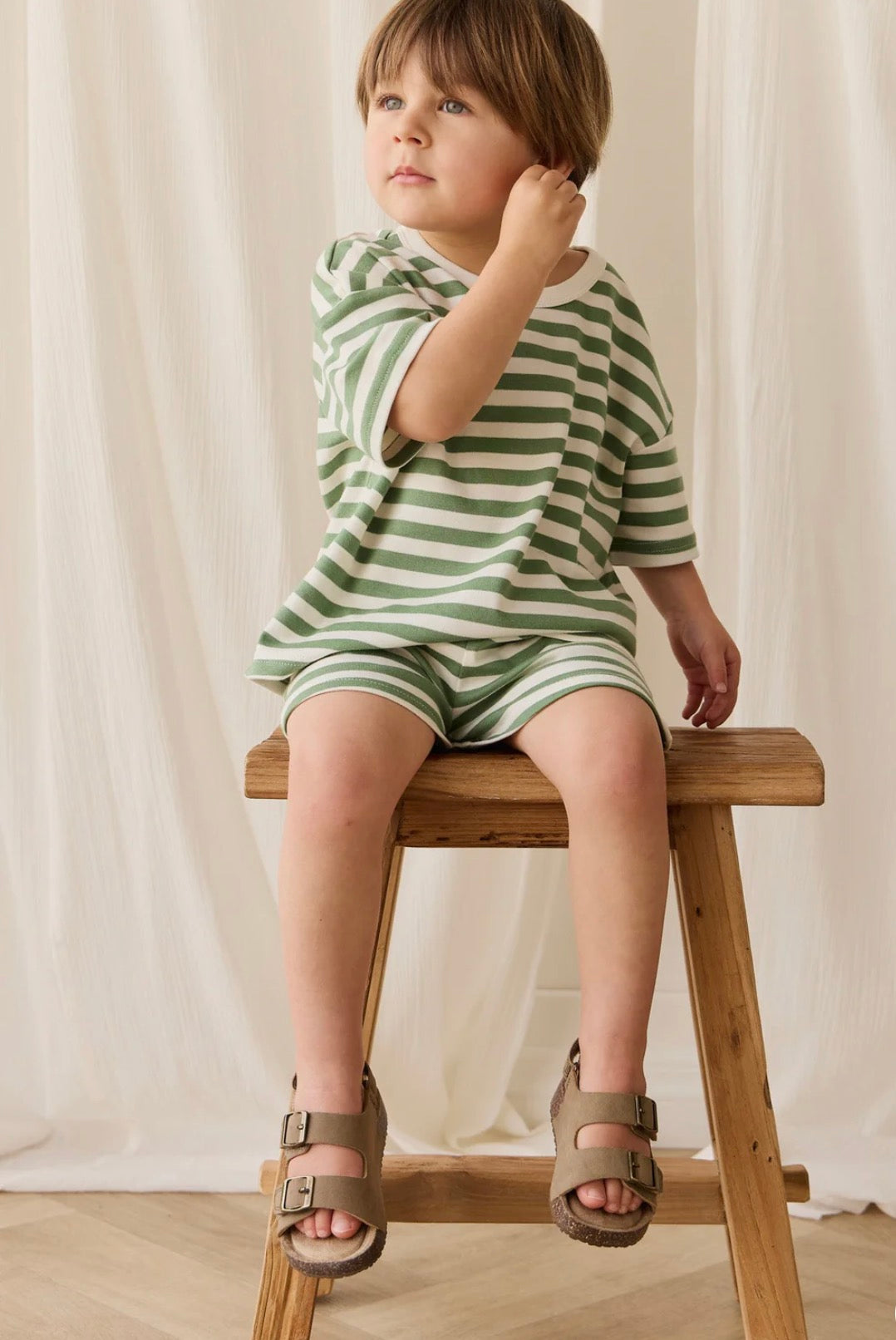 Jamie Kay - Pima Cotton Wesley Tee - Essential Stripe Parchment/Snow Pea