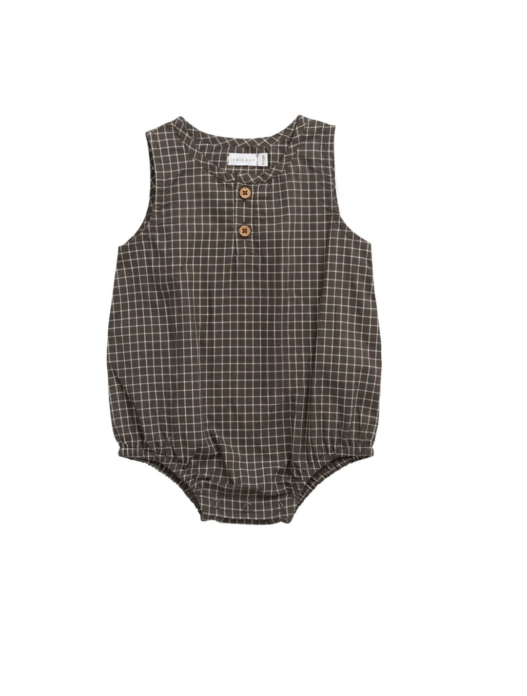 Jamie Kay - Organic Cotton Archie Playsuit - Coffee Grid