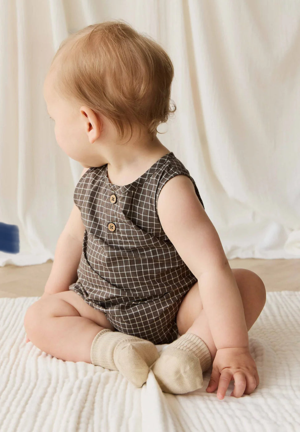 Jamie Kay - Organic Cotton Archie Playsuit - Coffee Grid