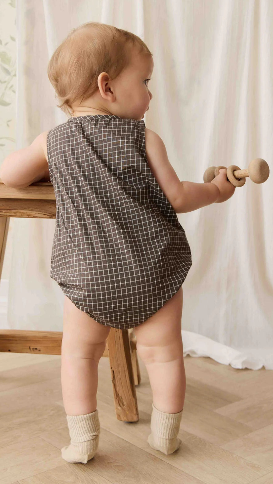 Jamie Kay - Organic Cotton Archie Playsuit - Coffee Grid