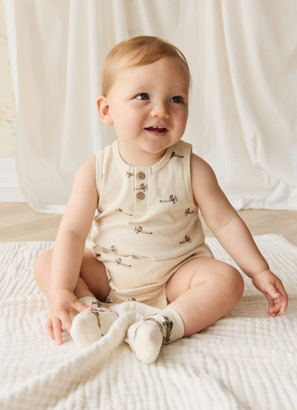 Jamie Kay - Pima Cotton Archie Playsuit - Fly High Vanilla Cream