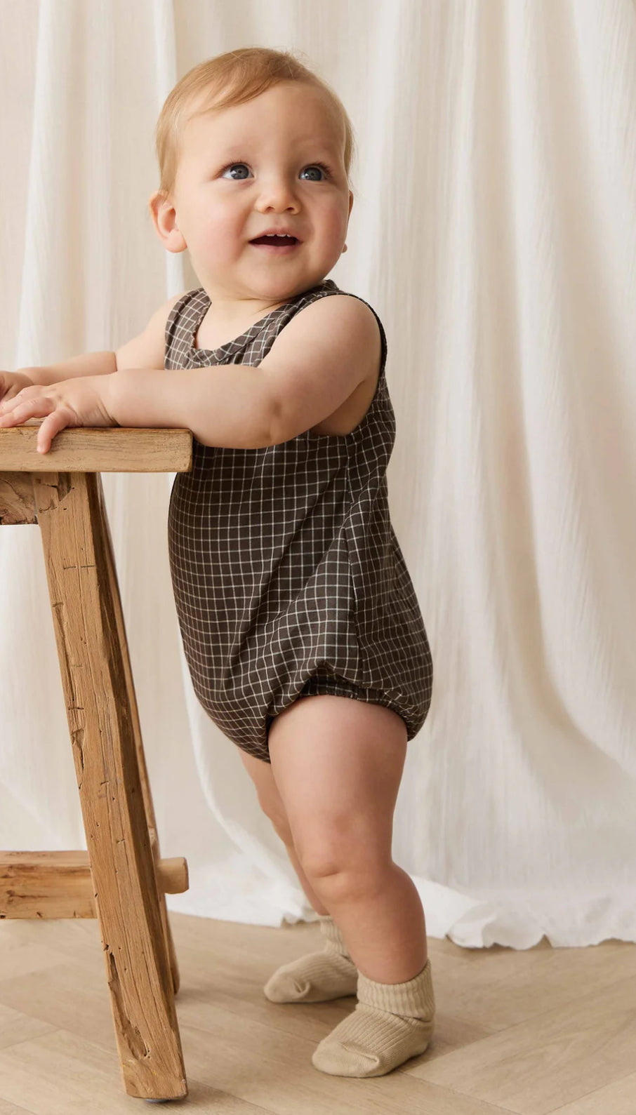 Jamie Kay - Organic Cotton Archie Playsuit - Coffee Grid