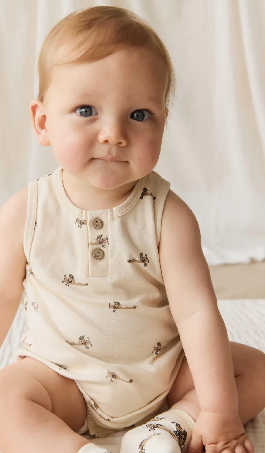 Jamie Kay - Pima Cotton Archie Playsuit - Fly High Vanilla Cream
