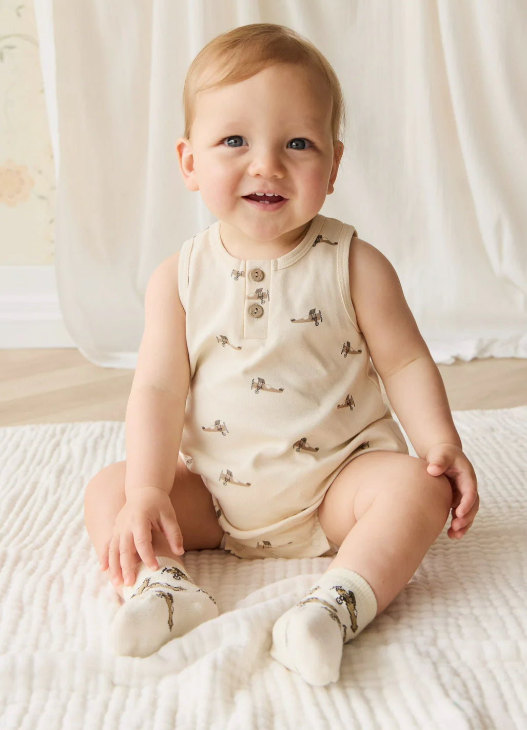Jamie Kay - Pima Cotton Archie Playsuit - Fly High Vanilla Cream