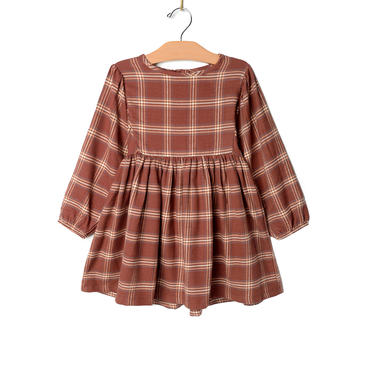 City Mouse Studio- Puff Sleeve Dress/ Flannel- Rust