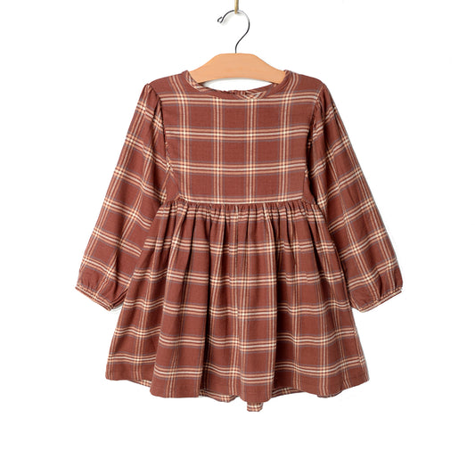 City Mouse Studio- Puff Sleeve Dress/ Flannel- Rust