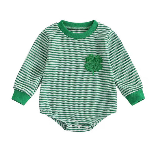 COTTON PRESS CO. - St. Patrick’s Day French Knot Clover Sweatshirt Romper