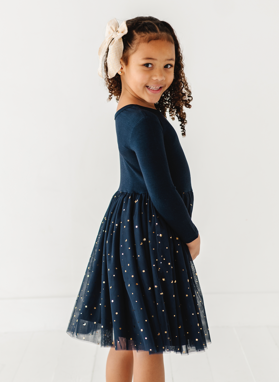 Bird & Bean® - Kids Party Dress - Girls Navy Tulle Holiday Dress - Esme