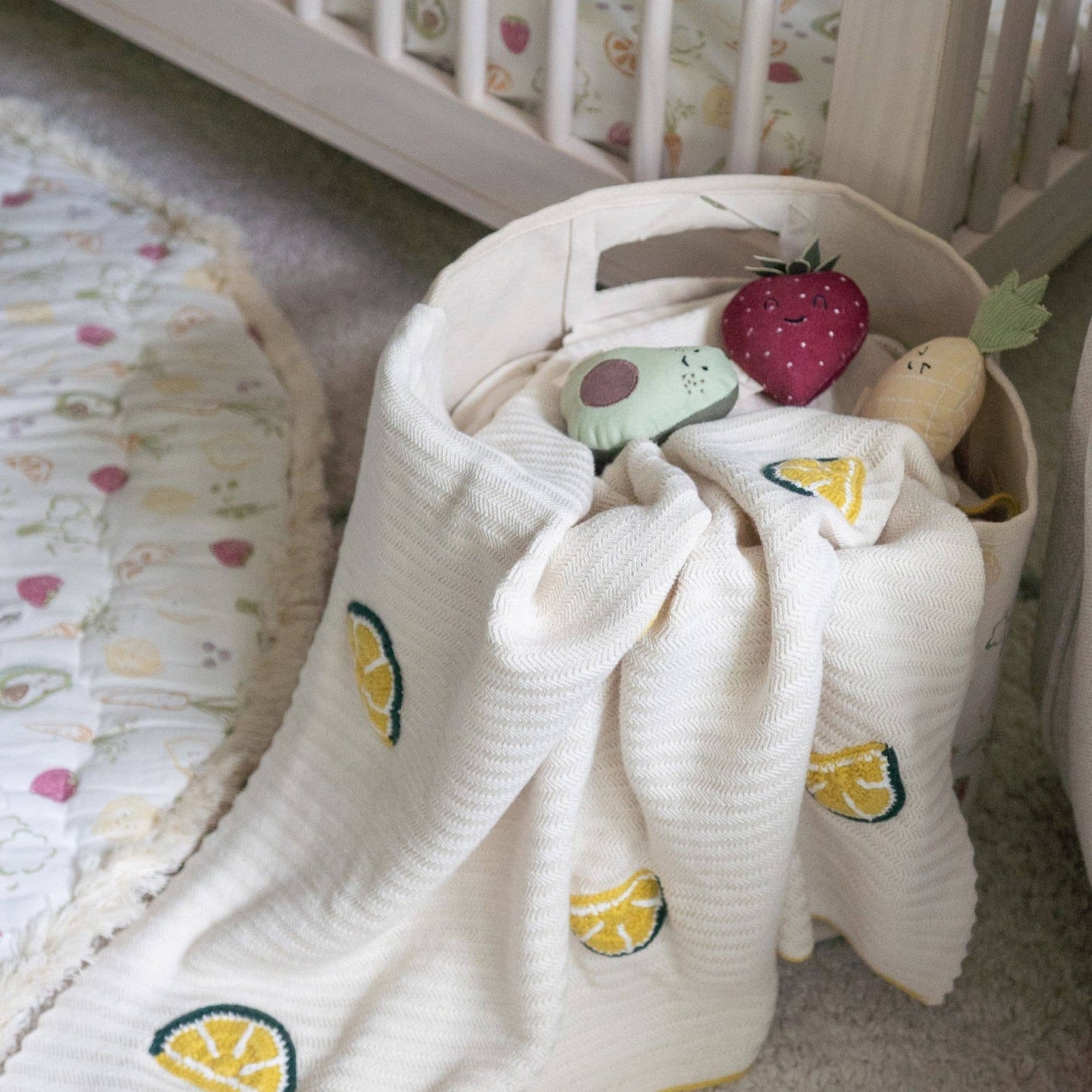 Crane Baby - Clementine Lemon Embroidered Knit Baby Blanket