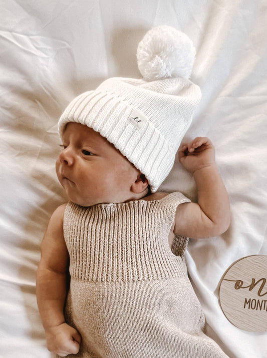 Luna + Luca - Luna + Luca Pom Beanie - White
