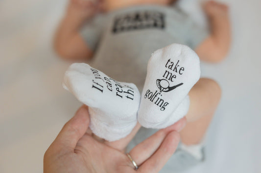 Dorothy’s Reason - Golf Items, Take Me Golfing Baby Socks, Boy Items, Dad Gifts