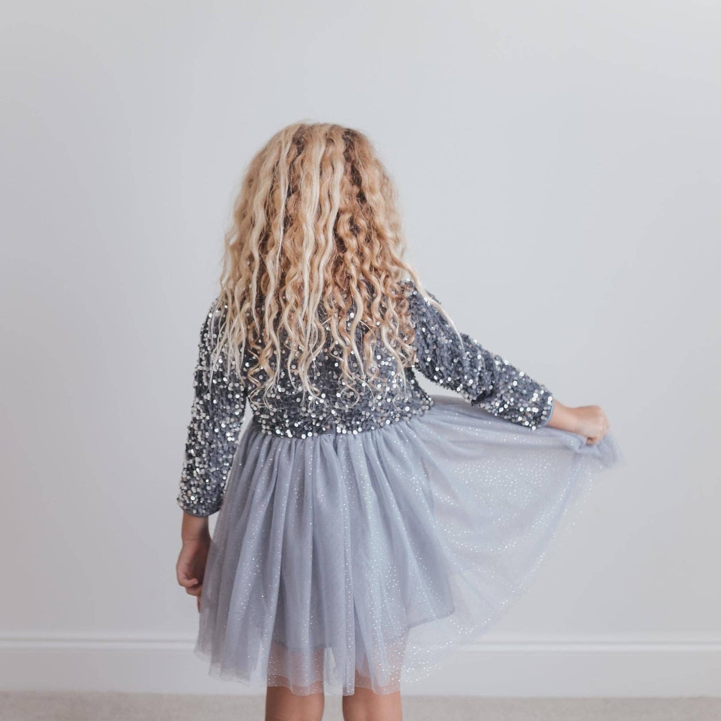 Oopsie Daisy - Kids Sequin Silver Fancy Sparkle Tulle Holiday Party Dress