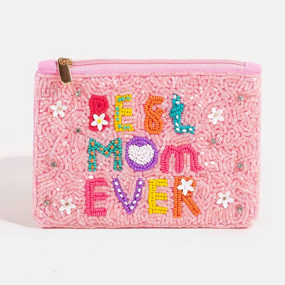 Collections by Fame Accessories - Best Mom Ever Floral Seed Beaded Coin Purse