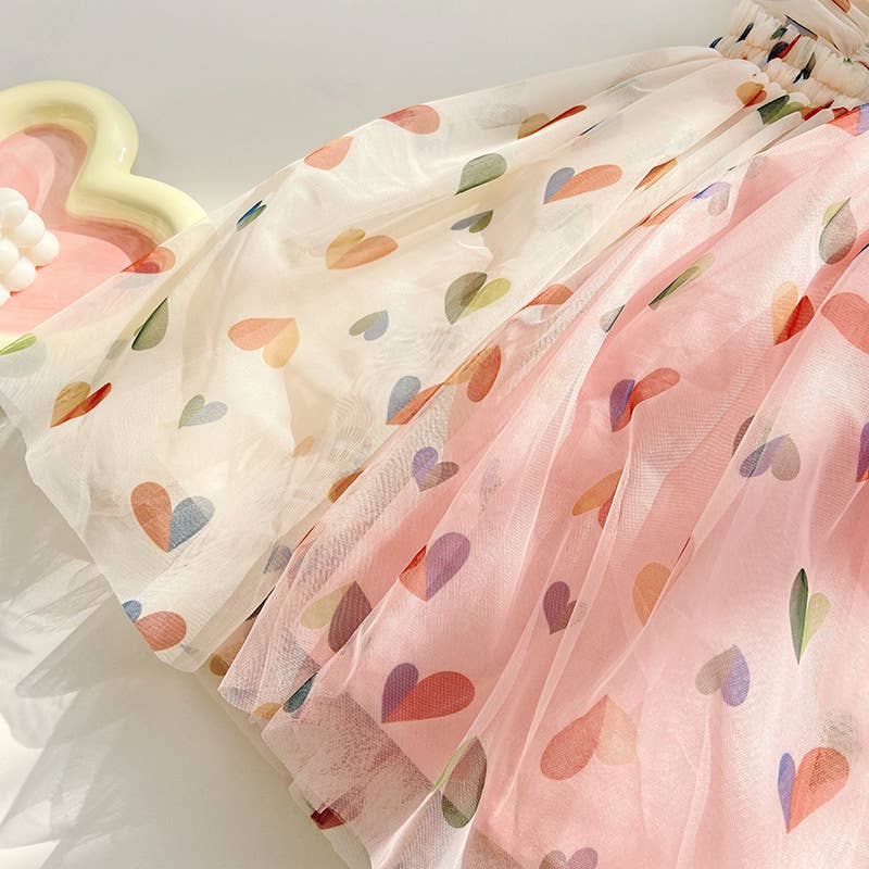 Little Trendy - Children's heart print mesh dress summer butterfly dress