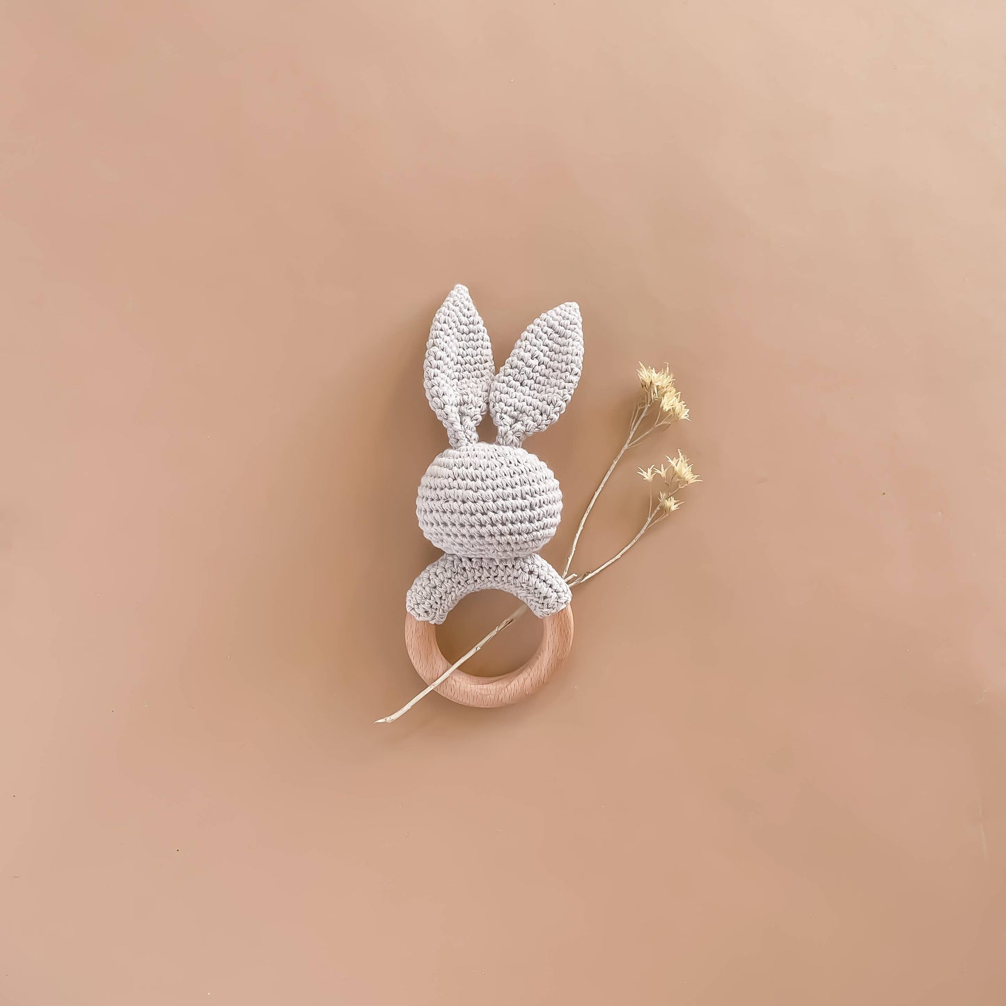 The Blueberry Hill - Teether Bunny Grey Cotton Rattle Baby Gift Spring