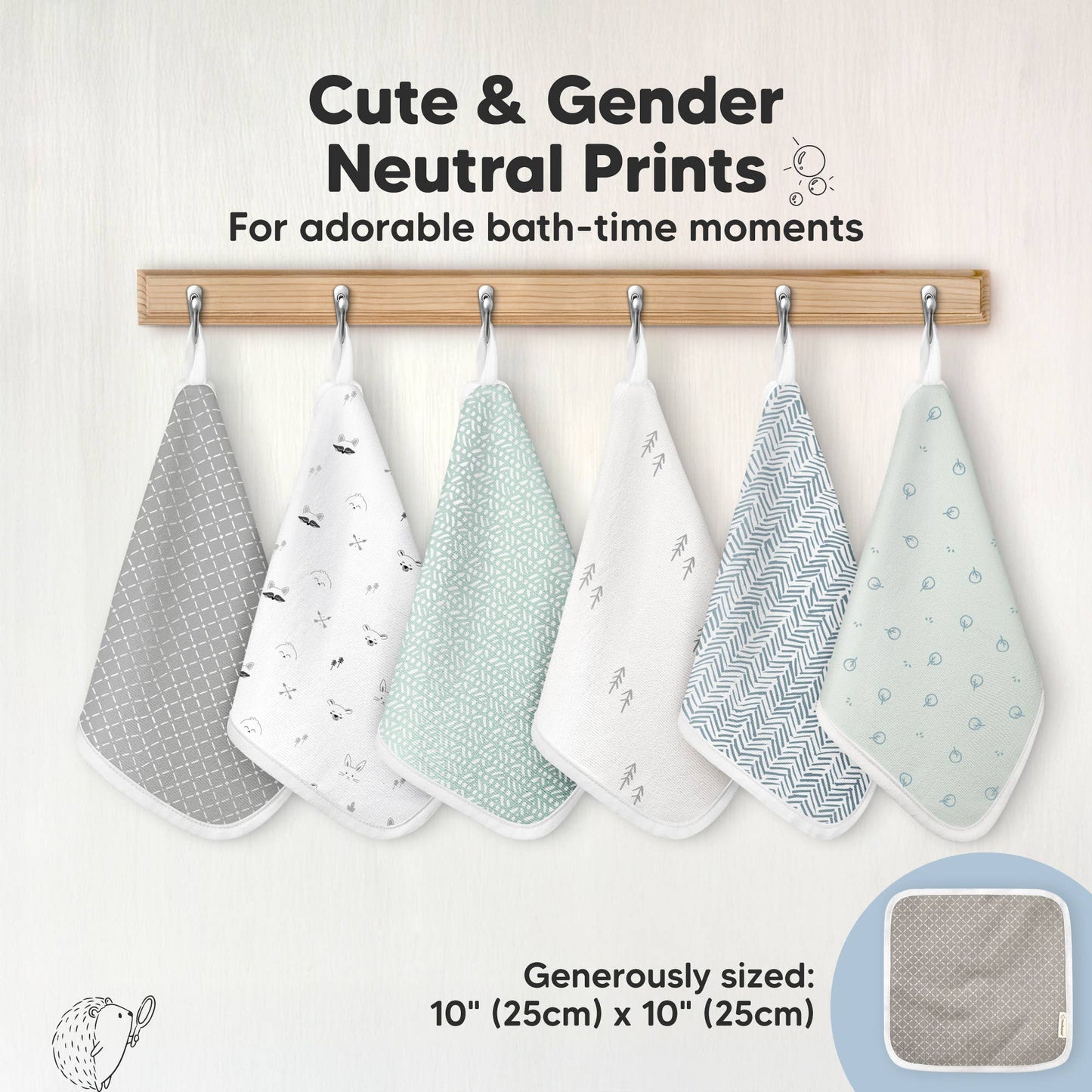 KeaBabies - 6-Pack Organic Cami Baby Washcloths for Face & Bath Towels