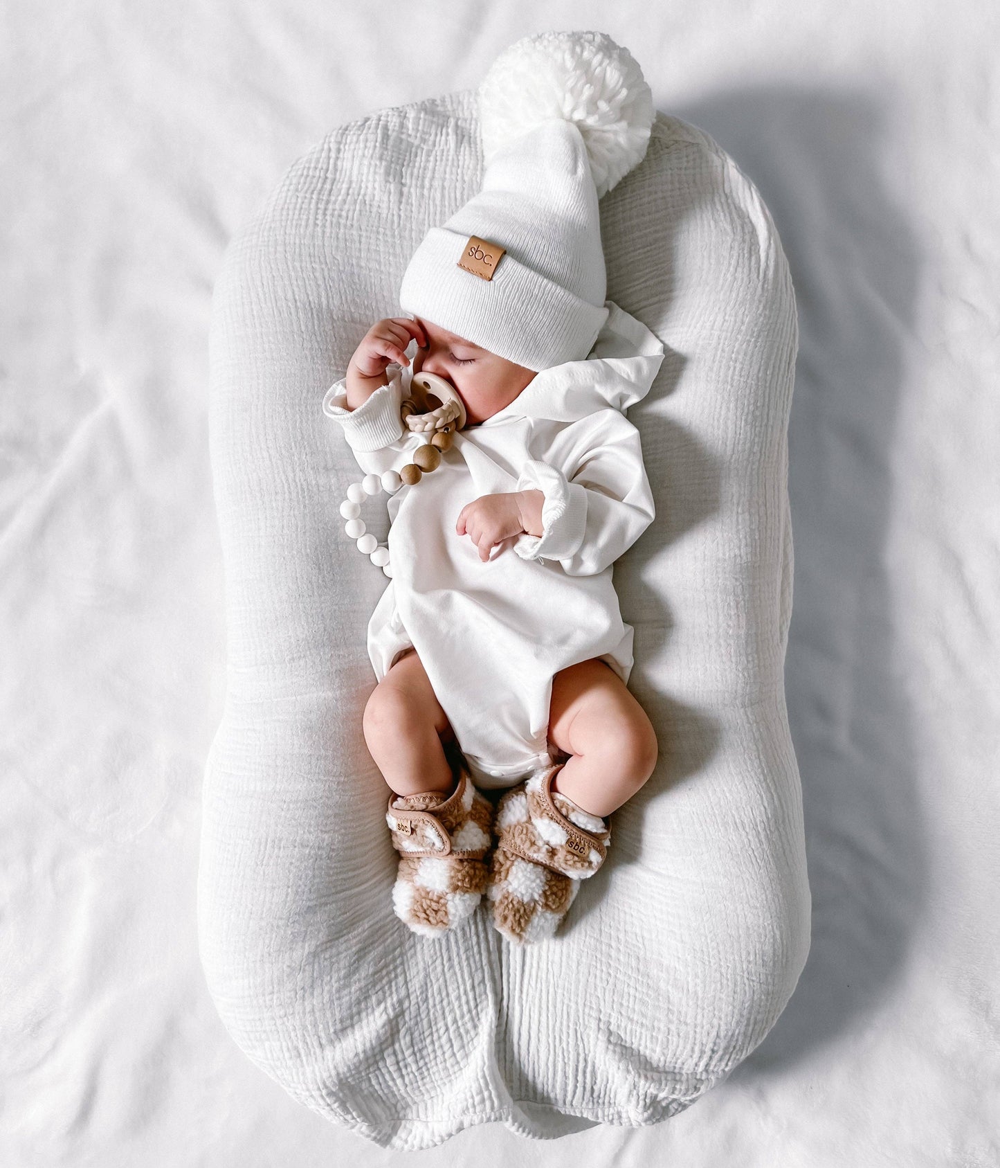 Shore Baby Co. - The Newborn Sherpa Bootie — Camel + White Checkered