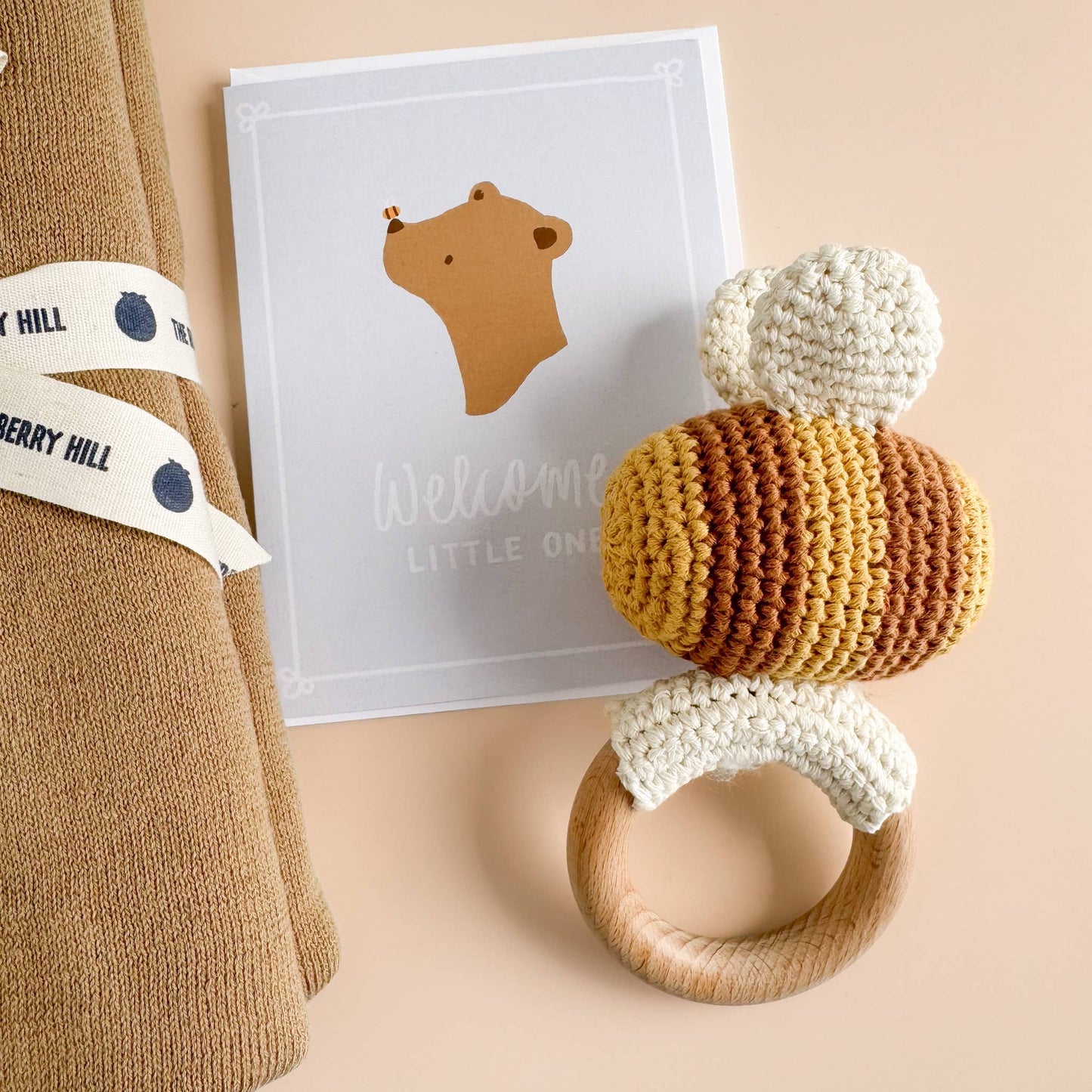 The Blueberry Hill - Teether Bee Cotton Crochet Rattle Spring Summer Baby Toy
