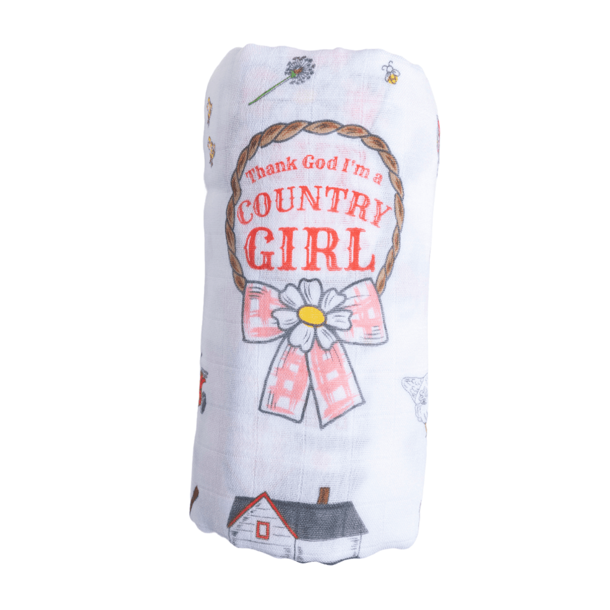 Little Hometown - Country Girl Muslin Swaddle Receiving Blanket Breathable and Lightweight