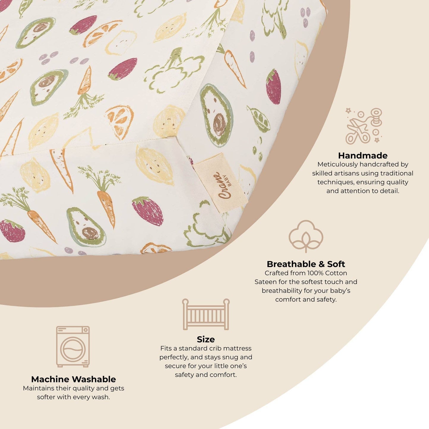 Crane Baby - Clementine Fruits & Veggies Cotton Fitted Crib Sheet