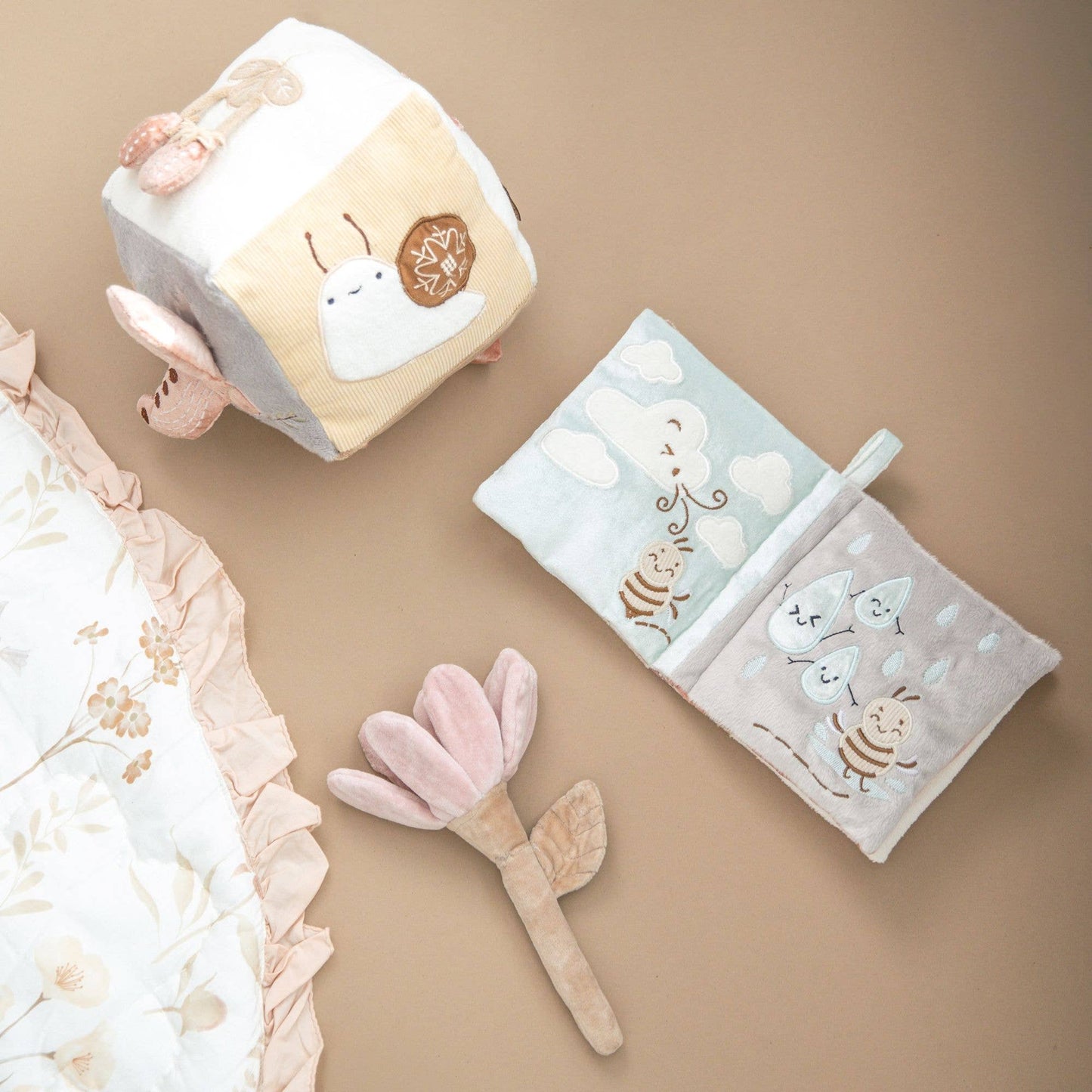 Crane Baby - Violet Floral Plush Baby Rattle Toy