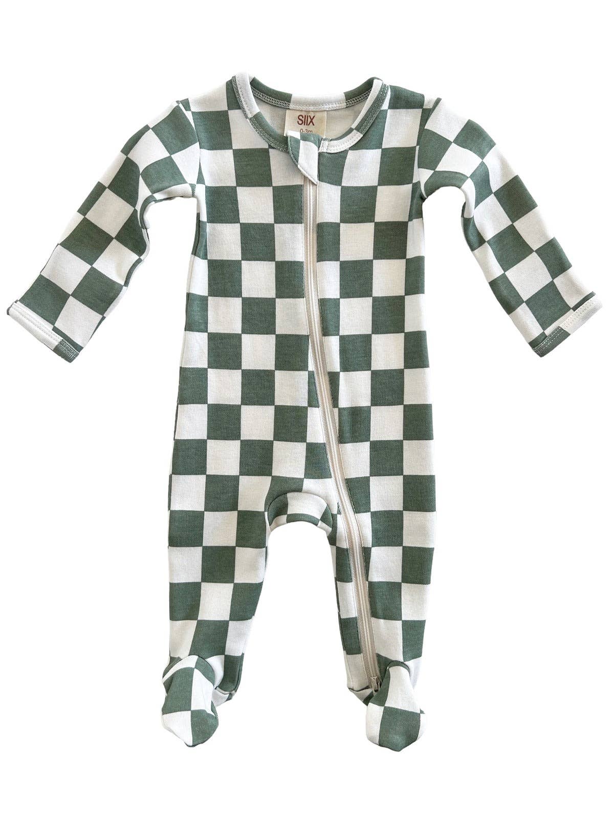 SIIX Collection - Matcha Milkshake Checkerboard / Organic Zip Footie (Baby)